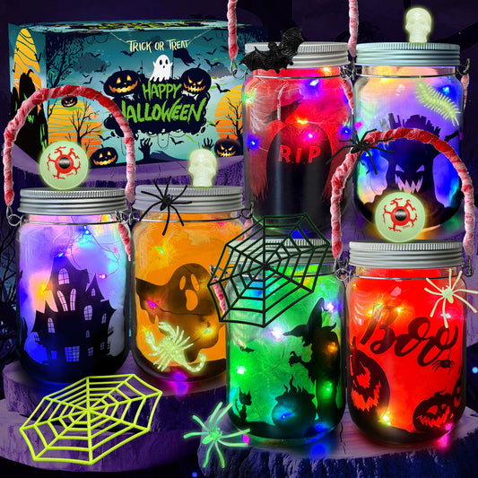 RBONIGHT 6PCS Halloween Lantern Craft Kit, Craft for Kids Age 6-8,8-12, DIY Decorations Art Project, Creative Activities for Party, Halloween Toys for Basket Stuffers Gifts
