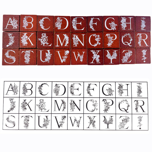 Letter Stamps,Wooden Rubber Stamps Set,Wooden Rubber Art Stamps–26pcs A-Z Alphabet & Floral Patterns for Crafting, Beech Wood and Rubber Stamps