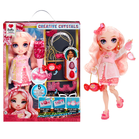 Rainbow High Creative Crystals Bella - Pink 11” Fashion Doll with Crystal Accessory Make It Kit, Ring for You, DIY, Crafts, Resin Play, Kids Gift 8+