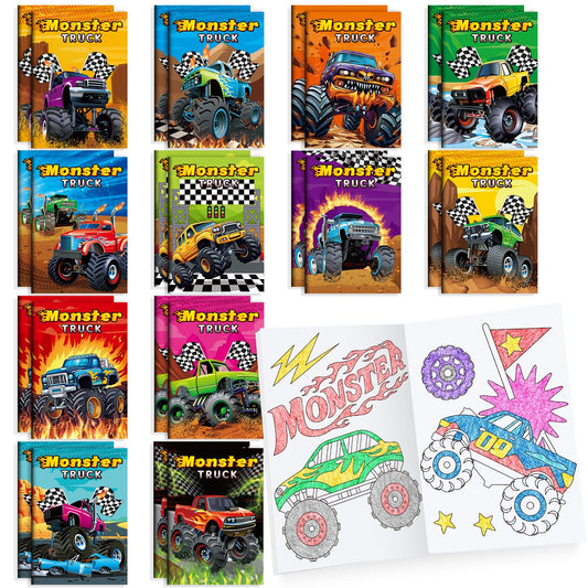 BenLouis 24 Pcs Monster Truck Mini Coloring Books Kids Monster Car Party Favors Small Activity Books Bulk for Kids Monster Truck Birthday Goodie Bags Stuffers Return Gifts Classroom Travel