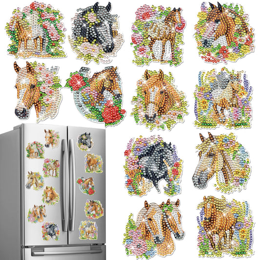 INCOK Diamond Art Refrigerator Magnets - 12 PCS Horse Diamond Painting Fridge Magnet Stickers Kits DIY Refrigerator Diamond Art Craft for Adult Beginners Home Decors Christmas Gift Horse Lover
