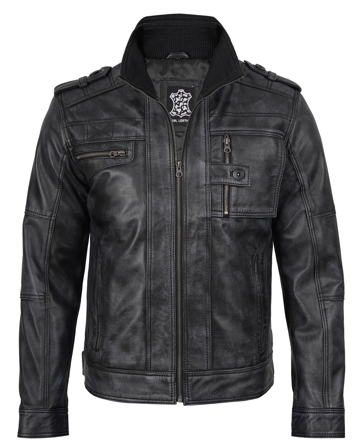 Blingsoul Real Leather Jacket Men- Black Leather Jacket for Men | [1108763] Tavares Distressed Black, M