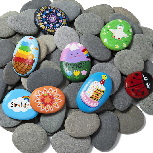 Simetufy 85 Pcs Rocks for Painting, River Rocks to Paint, 2-3" Flat & Smooth Painting Rocks for Crafts, Natural Stones for DIY, Kindness Rocks Garden Decoration