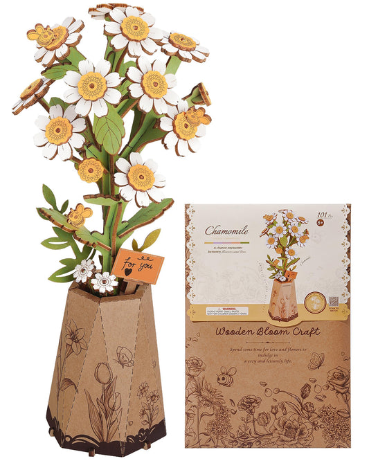 Wowood 3D Flower Wooden Puzzles for Adults-Chamomile, Mothers Day DIY Wooden Flowers Model Kit Building Set Crafts Gifts, Artificial Botanical Collection Creative Gift Ideas/Housewarming (101PCS)