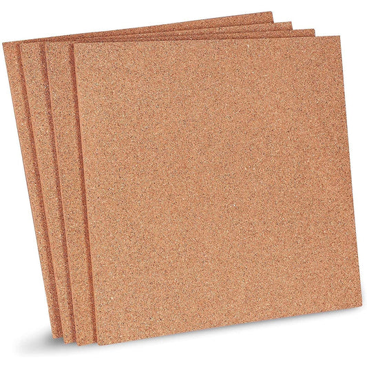 Juvale Cork Board Tiles - 12 x 12 in, 1/4 in Thick, 4-Pack Brown Square - Corkboard for Office & Bulletin Boards for Walls - Crafts, Coasters & Trivets