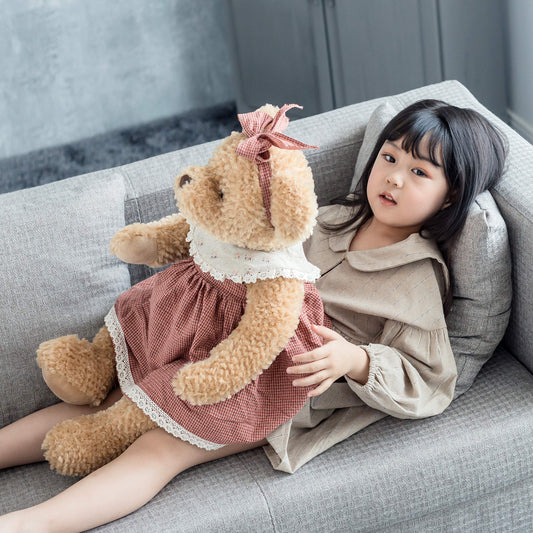 oitscute Big Baby Teddy Bear with Cloth Cute Stuffed Animal Soft Plush Toy 25" (SmallRed&Brown)