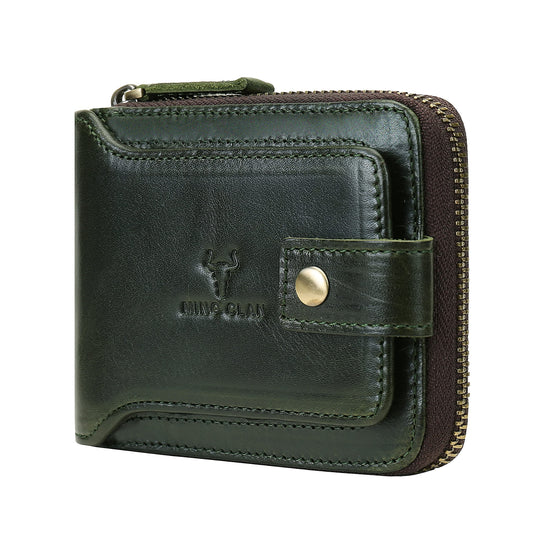 MING CLAN Leather RFID Blocking Bifold Wallet For Men With Zipper, Flap ID Window Zip Coin Pocket, Big Capacity Credit Card Holder For Travel