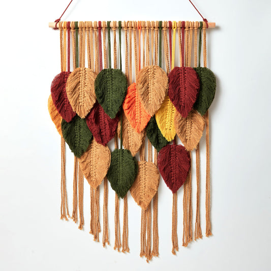 Macrame Leaf Wall Hanging Boho Wall Tapestry Handmade Woven Wall Decor Crochet Wall Art for Home Office Apartment (23.6" W x 31.5" L)