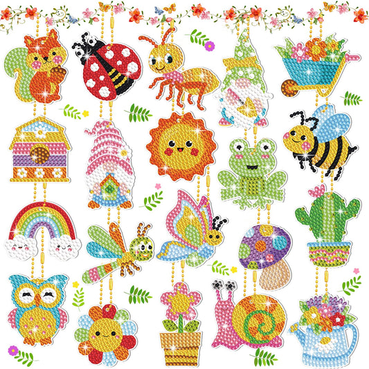 Inbagi 20 Pcs Summer Diamond Painting Keychain Kits 5d DIY Summer Diamond Art Animal Bee Frog Sun Ornaments Hanging Crafts for Family Decor Seasonal Gifts