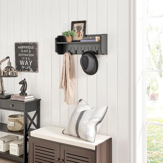 Danya B. Entryway Floating Utility Wall Shelf with Hooks – Wall Mounted (Black)