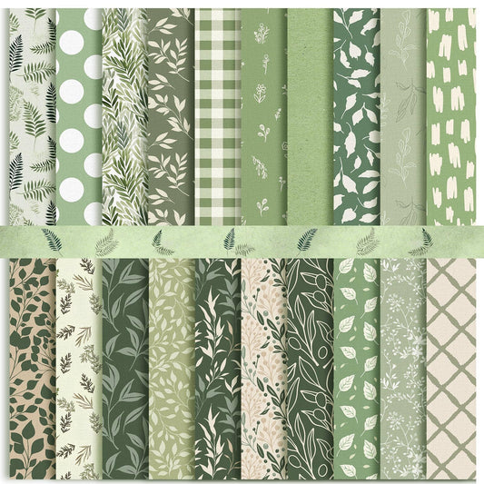 Tegeme 40 Pcs 10 x 10 Inches Sage Green Floral Fabric Squares Vintage Greenery Precut Fabric Bundle Retro Eucalyptu Gingham Polka Dot Spring Leaves Printed Sewing Sheet for Craft DIY Quilting Sewing