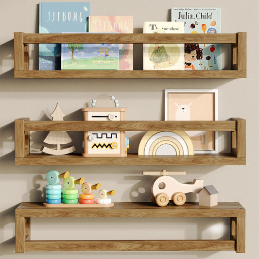 TidyCorner Upgraded Thick Floating Shelves, Solid Wood Bookshelf for Wall, Floating Book Shelves Use as Wall Shelves for Bedroom, Living Room, Kitchen, Books, Spice Rack & Decor – Dark Walnut Brown