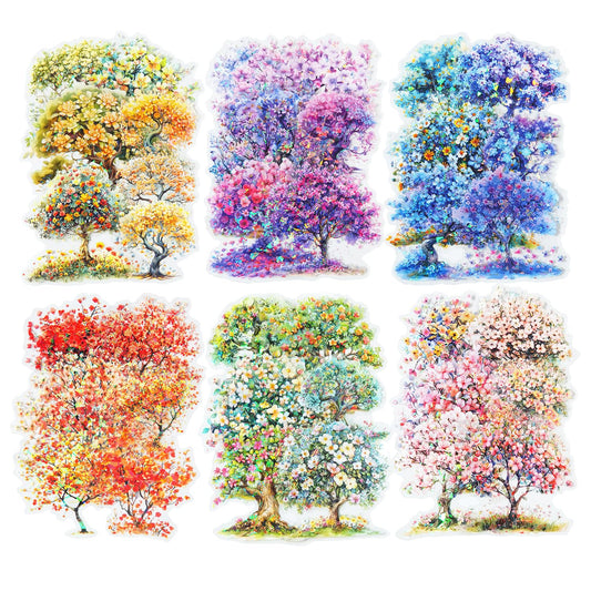 AuriicLeaf Flower Tree Scrapbook Stickers Set, 60PCS Holographic Ephemera for Scrapbooking, Junk Journaling, Crafting, DIY Projects, Diaries, and Art Supplies
