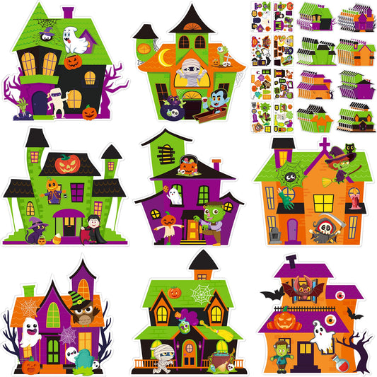 Moon Boat 60pcs Halloween Crafts for Kids – Haunted House DIY Kit, Make Your Own Scene with Pumpkins Stickers Bulk for Classroom Activities, Party Favors, Games