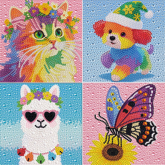 Leixonl 4 Packs 5D Diamond Art Kits for Kids Ages 6-8-9-12,Arts and Crafts Set for Home Wall Decor.Gem Art by Number Kits Arts and Crafts Kits(5.9x5.9inch) (4-pack-15-alpaca)