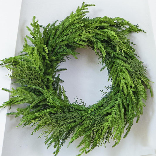 24" Cedar Norfolk Pine Wreath Realistic Christmas Door Wreath for Windows Porches Walls Indoor Outdoor Christmas Decorations Home Decor