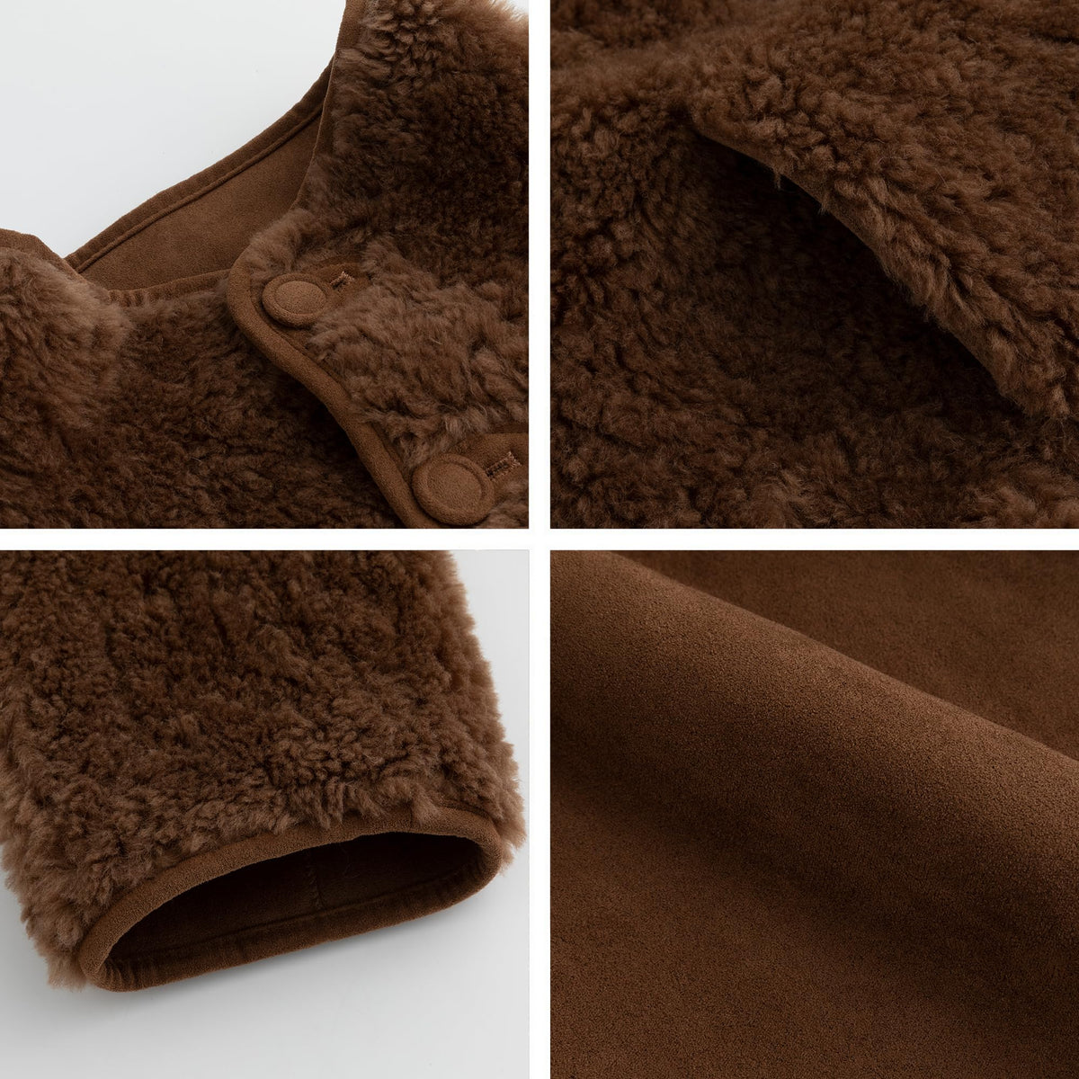 FLAVOR Womens Reversible Shearling Faux Leather Jacket Winter Casual Stand Collar Faux Fur Coats (Dark Brown, L)