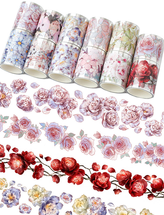 Cratey Floral Washi Tape Set - 12 PET & Washi Tapes for Journaling Stickers, Scrapbooking Supplies, Planner, Bullet Journals,Arts & Crafts. Use as Stickers