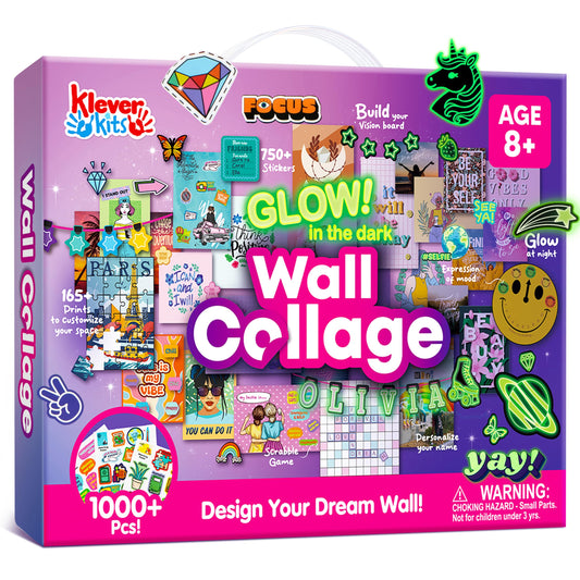 JOVA Klever Kits Glow in The Dark Wall Collage for Room Decor, DIY Poster for Teen & Tween Girls, Creative Arts and Crafts Gift Wall art for Kids aged 8 9 10 11 12 13 14