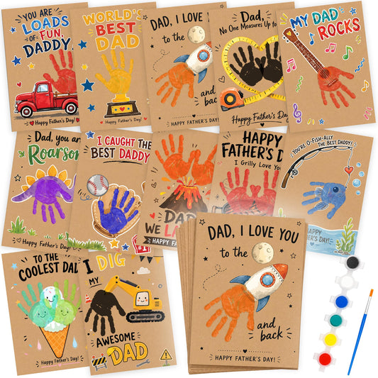 Fathers Day Crafts for Kids Bulk,12pack DIY Father's Day Crafts for Kids Classroom, Make Your Own Handprint Kit, Funny Dad Gifts, Fathers Day Gift Bulk for Dad from Kid, Keepsake for Home School