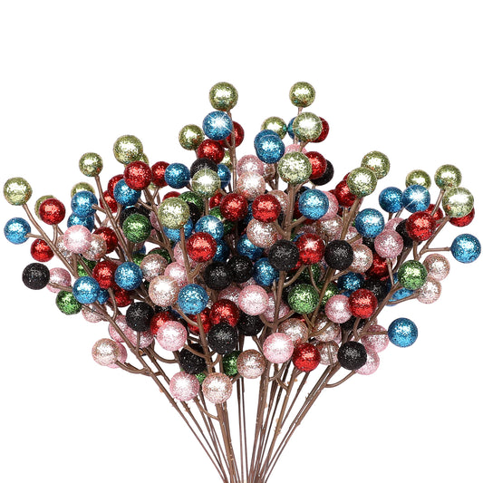 HOHOTIME 24 Pack Artificial Berry Stems Branches, Christmas Faux Holly Colorful Berries Branches Ornaments for Christmas Tree Wreath DIY Craft Decorations Holiday Home Decor(Colorful)