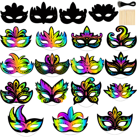 90shine 60 Sets Black Scratch Masks Crafts Magic Craft Art Kit Masquerade Dress up Party Decorations Favors Activities Bulk