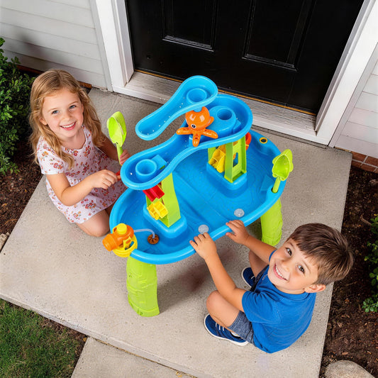 Hanyutom 2026 Upgraded Toddler Sand Water Table Toy, Summer Outdoor Beach Sensory Activity Playset and Water Table Toys, Party Birthday Gifts for Girl Boy Age 4+ (Blue)
