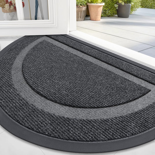 OLANLY Half Circle Door Mat - Waterproof All-Season Welcome Mat | Sturdy Natural Rubber, 47x32, Grey