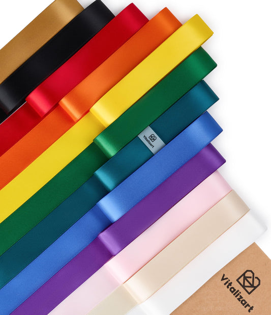 Vitalizart Ribbon for Crafts Rainbow 1" x 36Yd Satin Ribbon Continuous Double Face Gift Wrapping Silk Like Fabric Flower Bouquet Birthday Party Decorations Bridal Shower Wreath Hair 12 Assorted Color