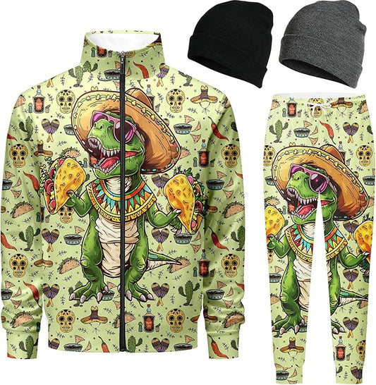 DOOPCCOR Men Track Suits Sets 80s outfit for men tracksuits sweatsuits 2 Piece sets Zip Casual Jogging 2 Knit Beanie