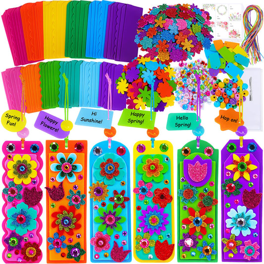 Winlyn 36 Sets Flower Crafts Kits Spring Summer Crafts DIY 3D Tuilp Sunflower Flower Bookmarks Ornaments Art Sets Foam Stickers Arts and Crafts for Kids Camping Classroom Activities Party Favors