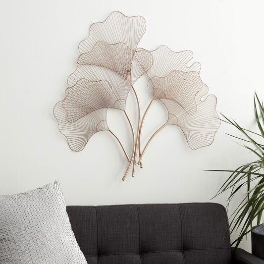 Deco 79 Metal Floral Home Wall Decor Ginkgo Leaf Wire Wall Sculpture, Wall Art 35" x 1" x 34", Copper