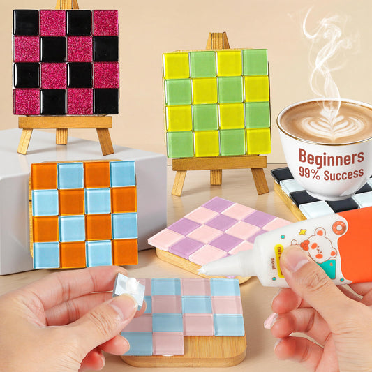 ZAIONE Mosaic Coasters Kits for Beginner: 6 Sets Mixed Color Glass Mosaic Tiles for Crafts with Wooden Coaster Base to DIY Your Own Mosaic Project for Home Decor Mother’s Day Gifts