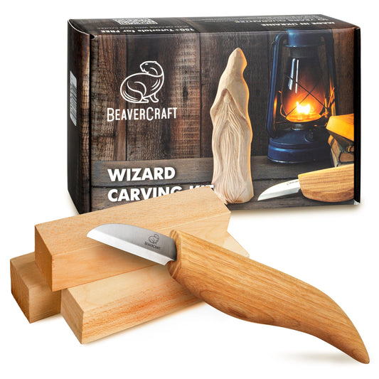 BeaverCraft Whittling Kit for Beginners, Wood Carving Kit for Beginners - Wood Carving Tools Woodworking Kit for Adults and Teens - Whittling Knife Kit with Wood Blocks - Wood Carving Set DIY03 Wizard