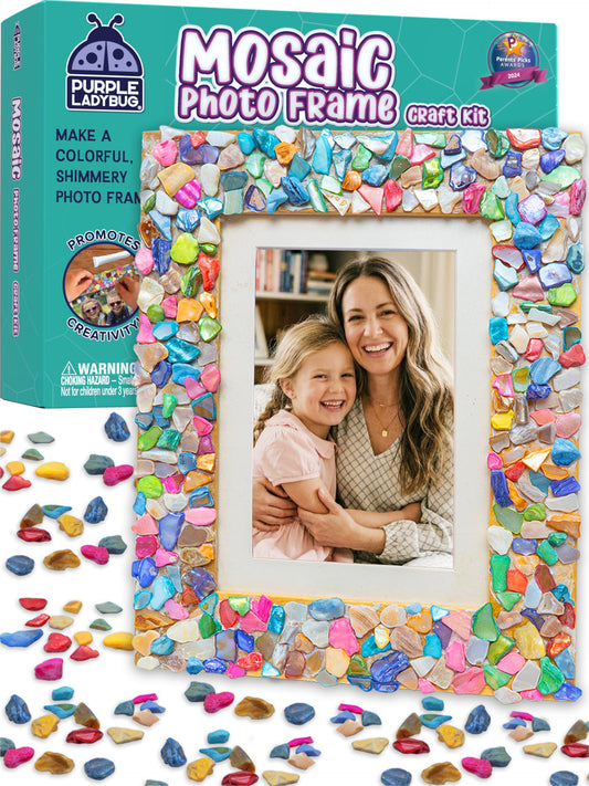 PURPLE LADYBUG DIY Mosaic Photo Frame Crafts for Girls 8-12 6-8 - Great Gift for Teens Tweens, Fun Craft Kit for Kids & Girl Birthday Gifts for 7 8 9 10 11 12 Years Old