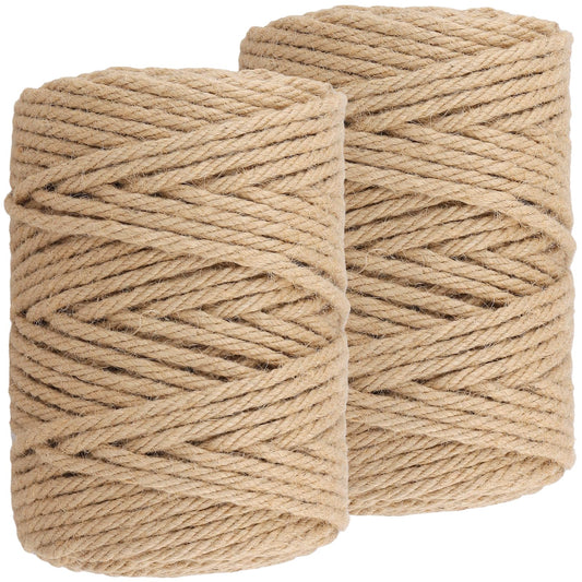 NINGWAAN 2 Rolls Jute Twine String, 1/4 inch Hemp Rope Craft Jute Rope for Crafts, Packing, Home Decorating, 6 mm x 656 Ft
