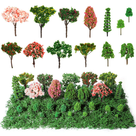 Canlierr 28 Pcs Tiny Model Trees with 40g Faux Green Moss, 0.79-3.15'' Diorama Trees Grass Mini Fake Miniature Trees Diorama Materials Kit for Diorama Box Craft Model Train Fairy Village