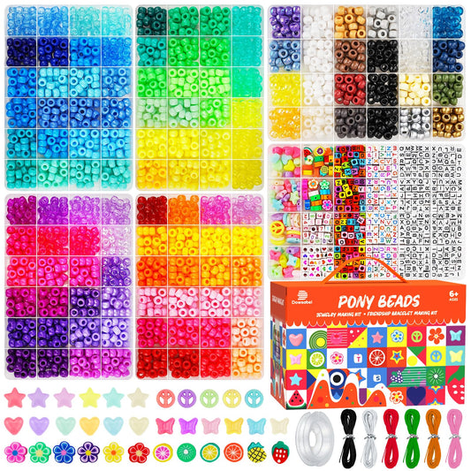 Dowsabel 6 Boxes 120 Colors Pony Beads Bracelet Making Kit, Beads for Jeweley Making with Letter Beads Kandi Beads, DIY Arts and Crafts Birthday Gifts