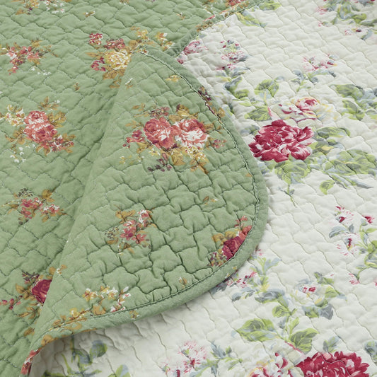 Cozy Line Home Fashions Vintage Floral Quilted Throw 100% Cotton Reversible All Season Throw (Blossom)