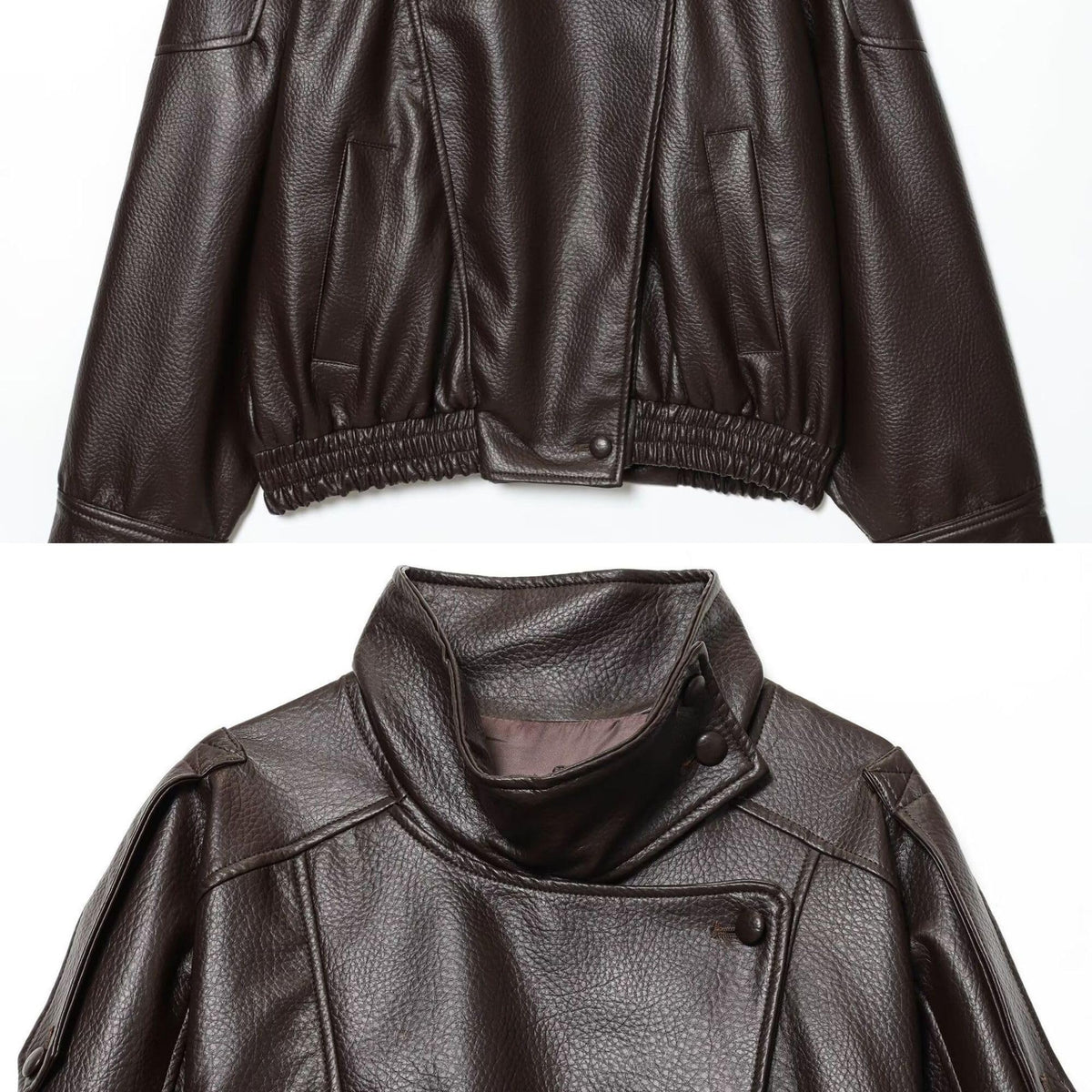 FindThy Women’s Oversized Faux Leather Jacket Casual High Collar Long Sleeve Zip Up Fall Fashion Motorcycle Coats(4201-BrownA1-S-LB)