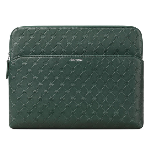 Comfyable x Edition Faux Leather Laptop Sleeve 13 14 Inch, Compatible with 13" MacBook Air M5 & 14" MacBook Pro M5 Pro/Max 2026, Mac Travel Case with a Front Zip Pocket for Men Women, Midnight Green