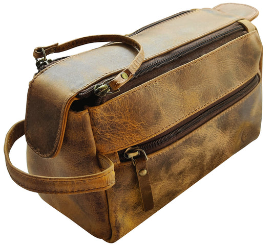 Leather Toiletry Bag for Men - Hygiene Organizer Travel Ditty Kit By Rustic Town (Antique Brown)