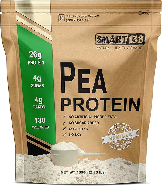 Vanilla Pea Protein, Ultra-Fine Powder, Vegan, Gluten-Free, Soy-Free, Dairy-Free, Non-GMO, USA/Canada, Keto (Low Carb), Natural BCAAs (1000g / 2.2lbs, Vanilla)