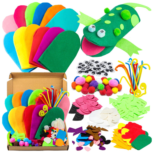 WATINC 12Pcs Hand Puppet Making Kit, Art Craft Felt Sock Puppet Toys, Creative DIY Make Your Own Pompoms Wiggle Googly Eyes Storytelling Role Play Party Supplies Girls Boys Gift (Animals)