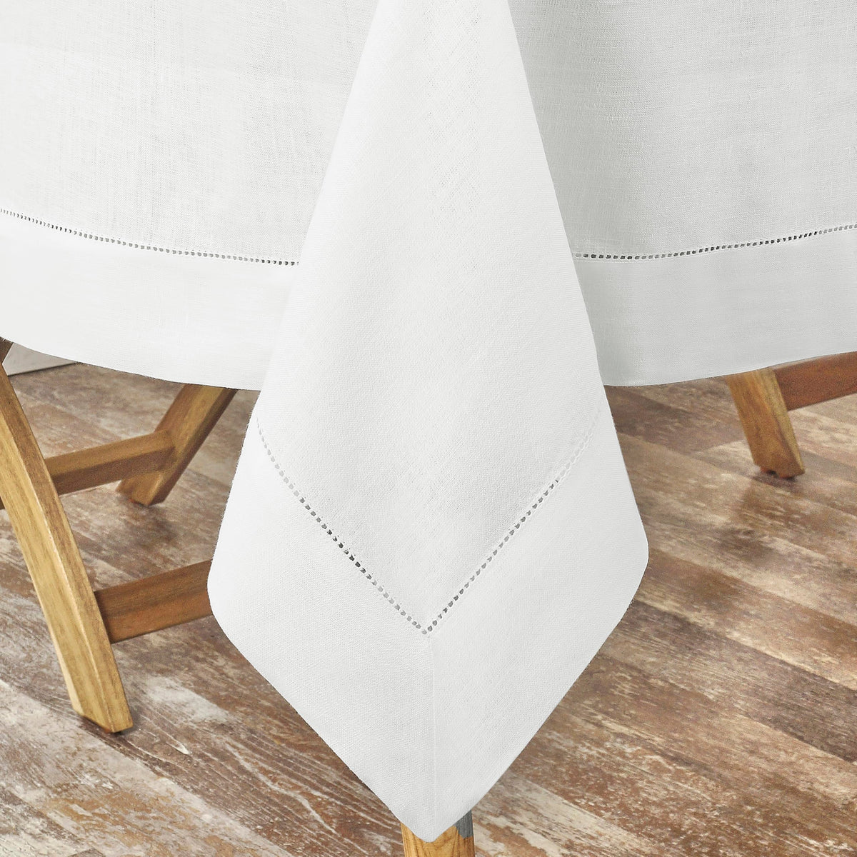 D'Moksha Homes White Linen Tablecloth 60 x 120 Inch - 100% Pure Linen Hemstitch Tablecloth for Rectangle Tables - Classic Hemstitch, Machine Washable Table Cloth for Mothers Day, Spring