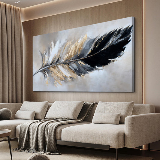 YISXINOAG Canvas Art Wall Decor Modern Abstract Wall Decor Canvas Wall Art for Bedroom Home Artwork Prints Modern Home Decorations Black and Gold Minimalist Feather Abstract Art Size 20"X40"