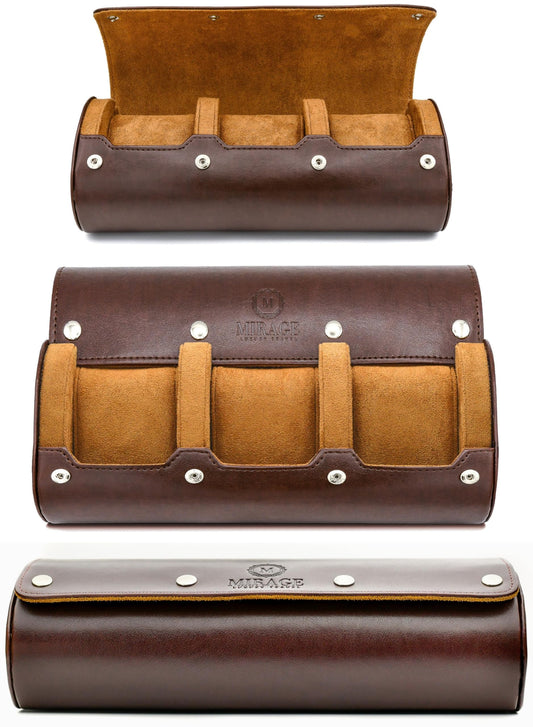 Watch Travel Case for Men Watch Roll for Travel Organizer and Display Watch Case - Swiss Espresso Vegan Leather Watch Case