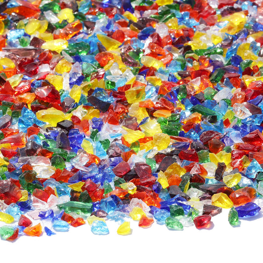 QYGL Crushed Glass for Resin Art, DIY Crafts, and Home Decor - 2.1LB Colorful Broken Glass Pieces 3-6mm, for Vase Fillers, Tabletop Fire Pit, and Aquarium Rocks
