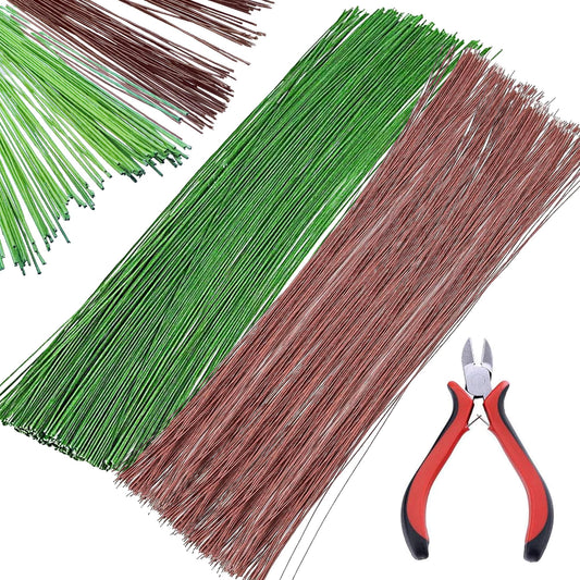 Woohome 400 Pcs Floral Wire with Wire Cutter 26 Gauge Crafts Wire Florist Flower Wire Stems Brown Floral Wire for Making Flower Arrangement Supplies Wedding Bouquet DIY