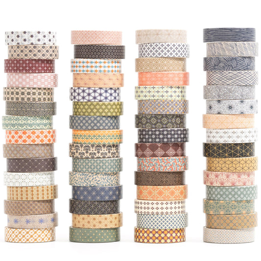 YUBX Basic Patterns Washi Tape Set 60 Rolls Geometric Elegance Decorative Skinny Masking Tapes for Arts, DIY Crafts, Journals, Planners, Scrapbook, Wrapping